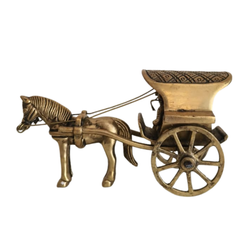 Vintage Style Brass Horse and Chariot Figurine | Handcrafted Indian Tonga / Buggy Decor
