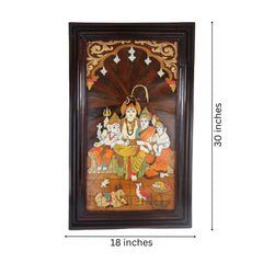 Handcrafted Mysore Rosewood Inlay – Lord Shiva Parivar Spiritual Wall Décor Inlay Art