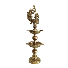 Brass Multi-Tier Peacock Diya - Traditional Indian Oil Lamp Brass Ware