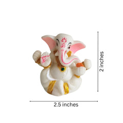 Serene White Marble-Finish Lord Ganesha Idol with Pink and Gold Accents