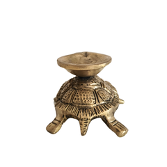 Golden Brass Tortoise Diya (Oil Lamp) - Kurma Vastu Accent