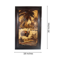Mysore Rosewood Inlay Panel – Rural River Scene with Boatman and Village