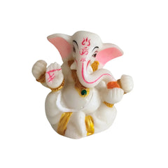 Serene White Marble-Finish Lord Ganesha Idol with Pink and Gold Accents Marble Soft Stone
