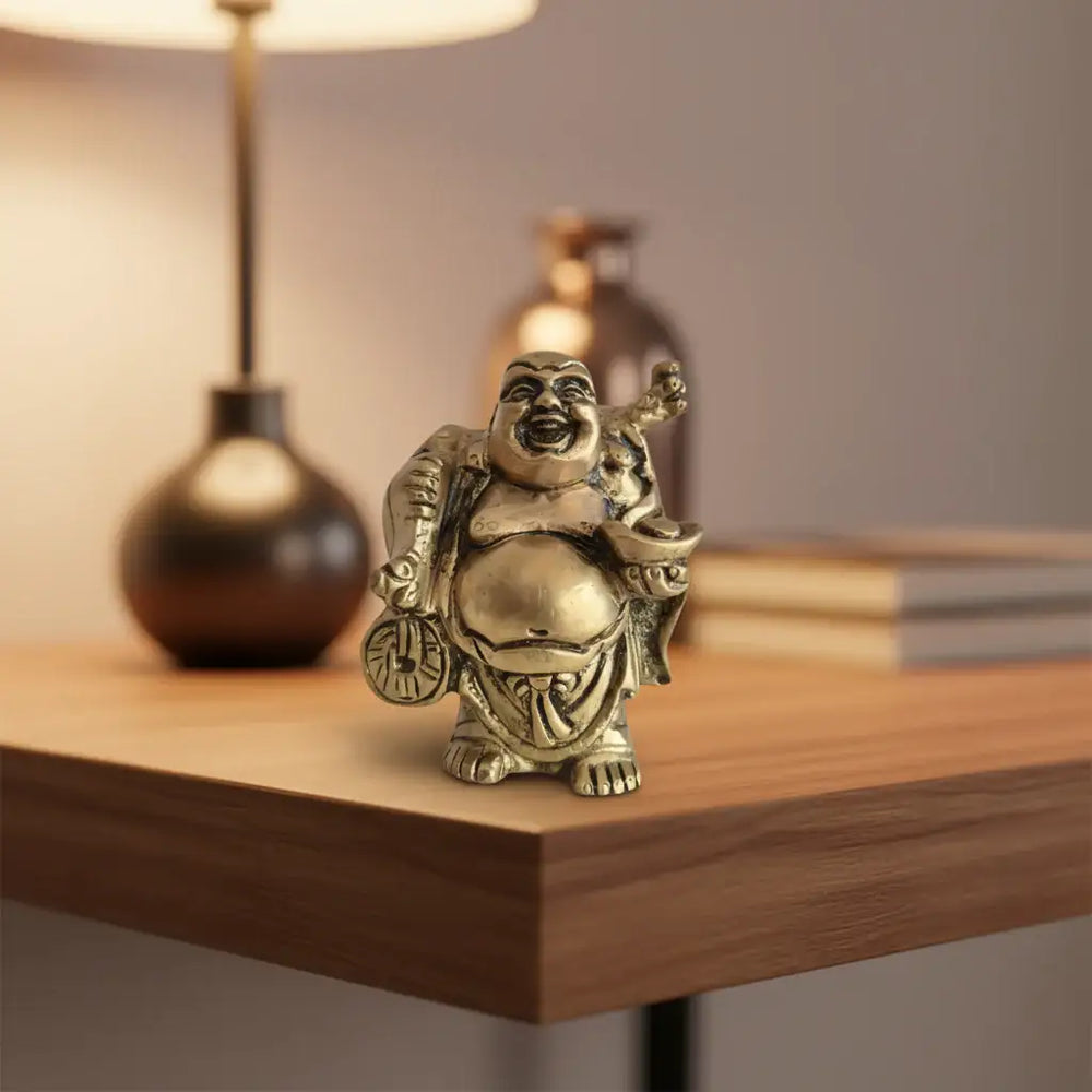 Brass Laughing Buddha Statue - Prosperity and Good Luck Figurines Brass Ware
