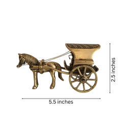 Vintage Style Brass Horse and Chariot Figurine | Handcrafted Indian Tonga / Buggy Decor