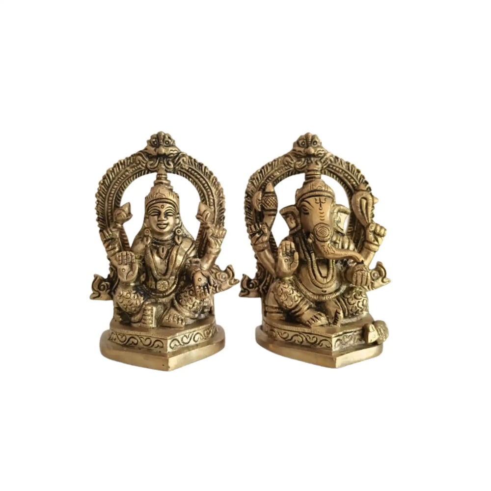 Ornate Brass Lord Ganesha and Goddess Lakshmi Idols Brass Ware