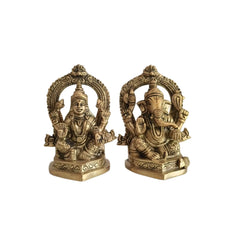 Ornate Brass Lord Ganesha and Goddess Lakshmi Idols Brass Ware