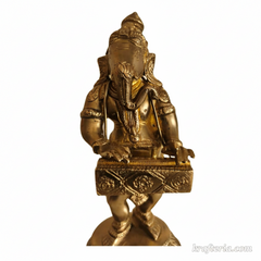 Traditional Lord Ganesha Playing Harmonium Altar Idol Brass Artwork