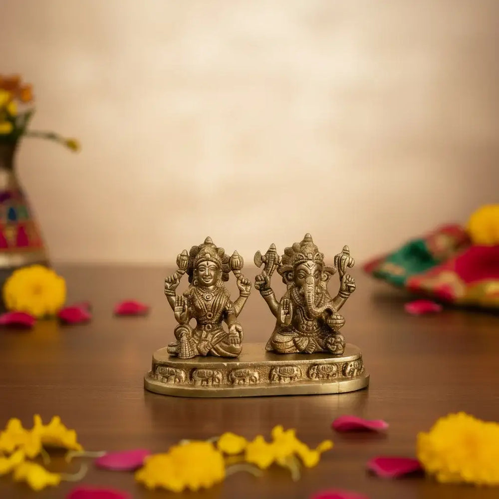 Divine Prosperity – Lakshmi Devi and Ganesha Brass Idol Brass Ware