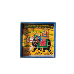 Royal Elephant Procession Hand-Painted Wooden Drawer Box