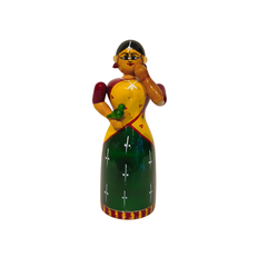 Handcrafted Etikoppaka Wooden Woman with Parrot | Traditional Indian Art