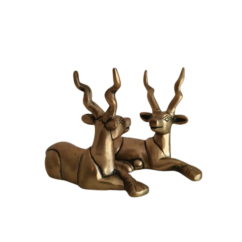 Handcrafted Brass Deer Pair Statues | Elegant Antelope Figurines for Home Decor Brass Ware