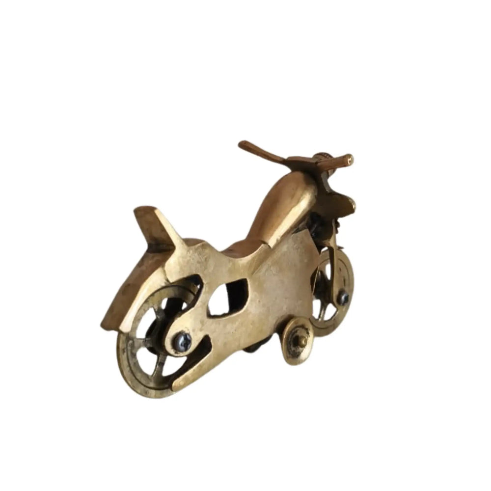 Brass Motorcycle Figurine with Red Gem Accents | Vintage Bike Model Collectible Brass Ware