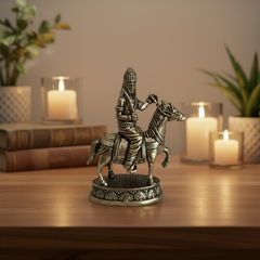 Brass Equestrian Warrior Idol - Lord Khandoba or Kalki Avatar with Sword