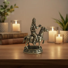 Brass Equestrian Warrior Idol - Lord Khandoba or Kalki Avatar with Sword Brass Ware
