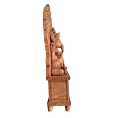 Grand Hand-Carved Wooden Ganesha Sculpture on Pedestal with Prabhavali and Mushaks