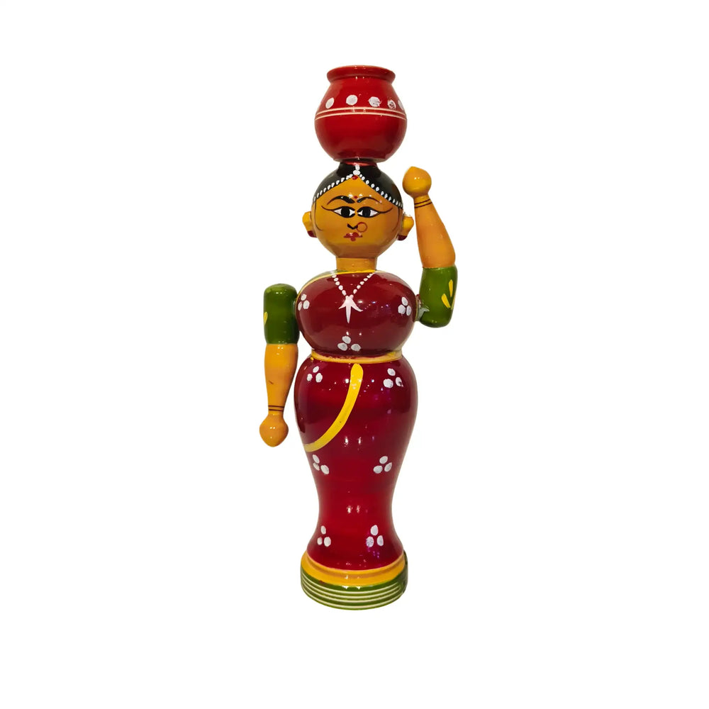 Elegance in Simplicity – Wooden Lady with Pot Etikoppaka Lacquerware