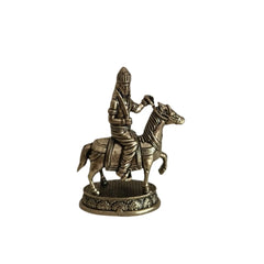Brass Equestrian Warrior Idol - Lord Khandoba or Kalki Avatar with Sword Brass Ware