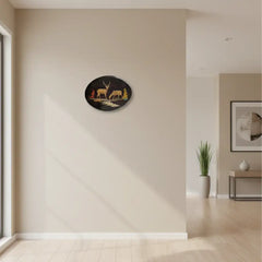 Tranquil Deer Silhouette – Handcrafted Oval Rosewood Inlay Artwork Inlay Art