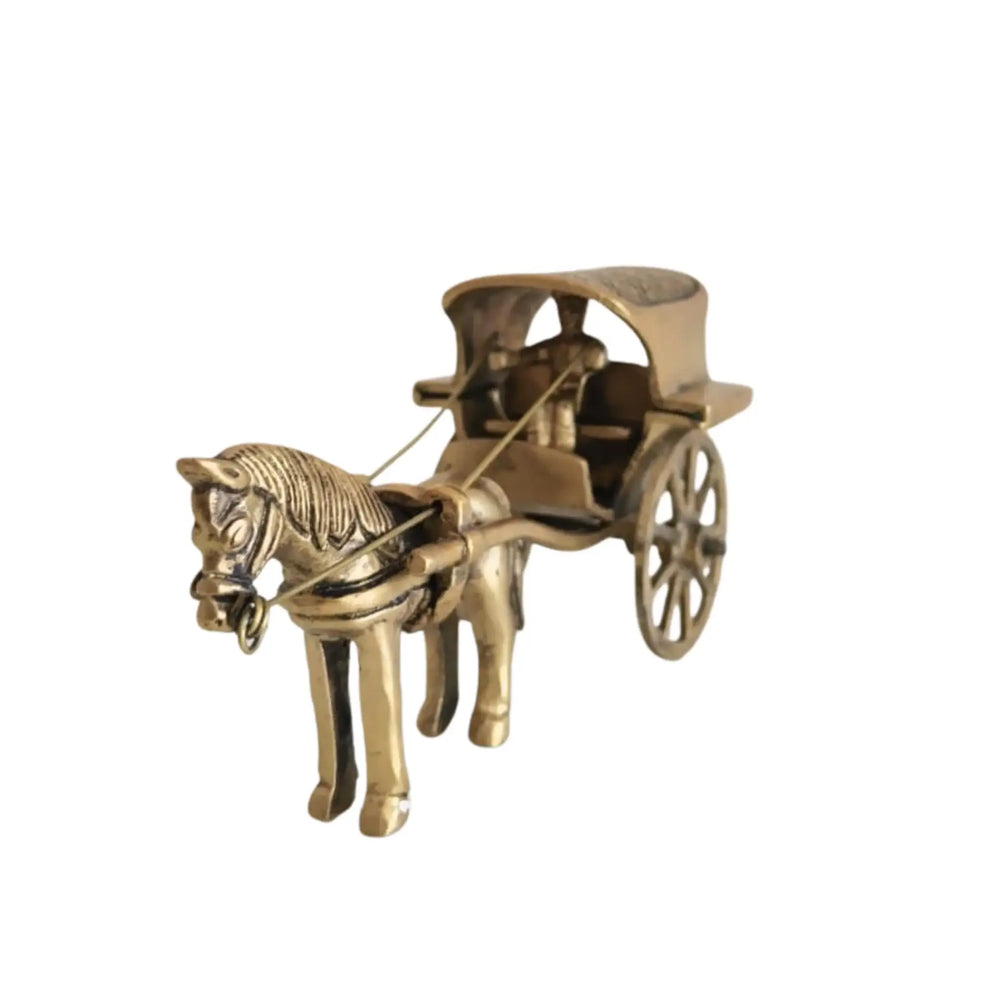 Vintage Style Brass Horse and Chariot Figurine | Handcrafted Indian Tonga / Buggy Decor Brass Ware