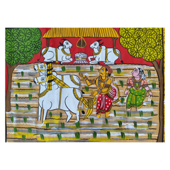 Hand-Painted Paddy Cultivation Cheriyal Painting – Telangana Farming Art Cheriyala Painting