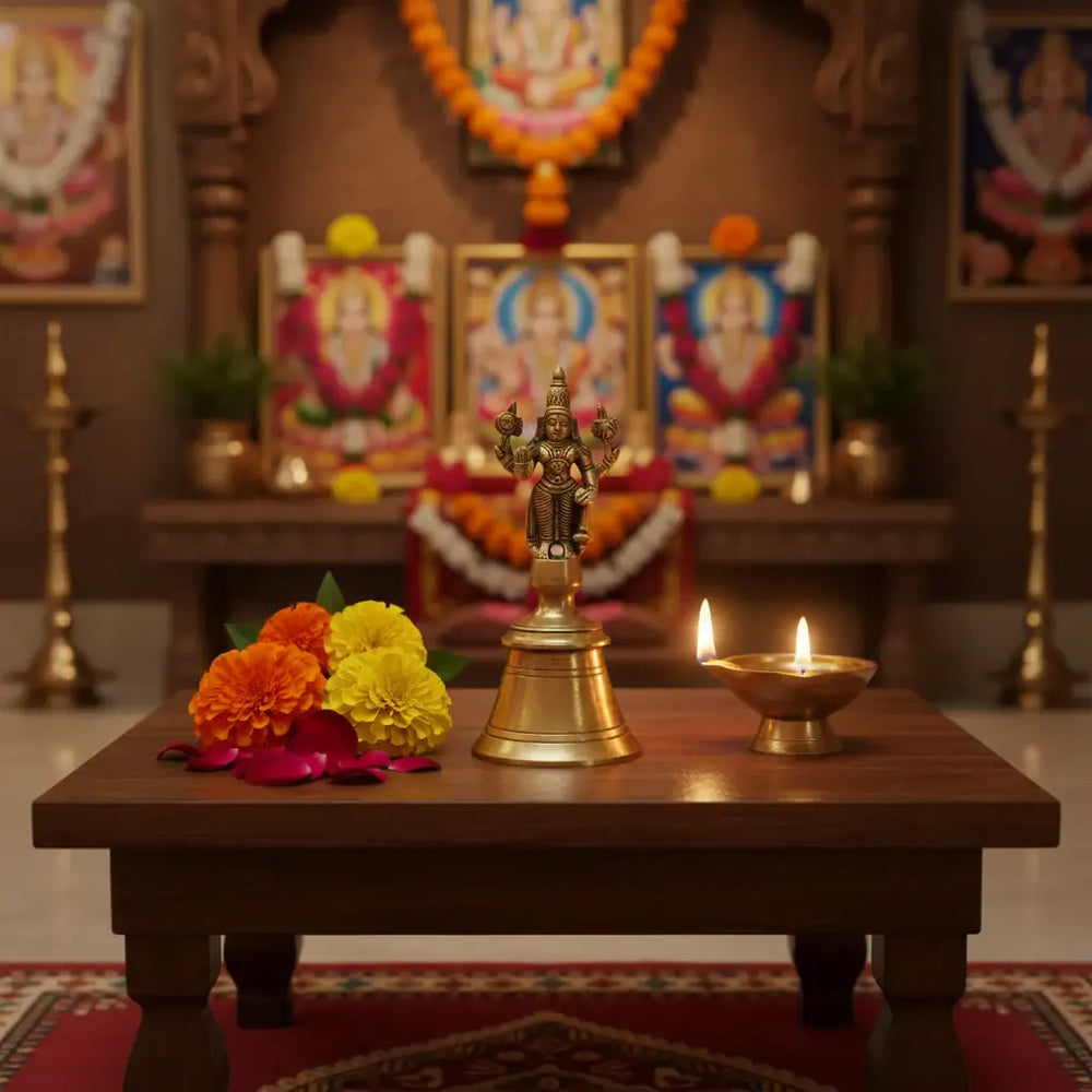 Auspicious Brass Vishnu Puja Bell (Ghanti) – Preserver of the Universe for Ritual Purity and Sound Brass Ware