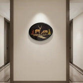 Tranquil Deer Silhouette – Handcrafted Oval Rosewood Inlay Artwork Inlay Art
