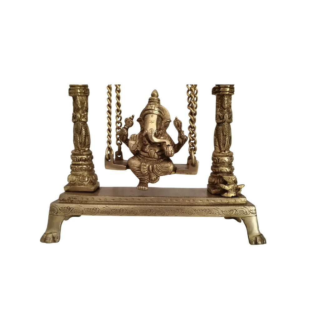 Unique Brass Lord Ganesha on Swing (Jhula): Idol of Joy, Playfulness, and Auspiciousness Brass Ware