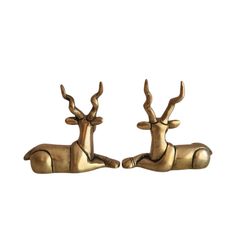 Handcrafted Brass Deer Pair Statues | Elegant Antelope Figurines for Home Decor