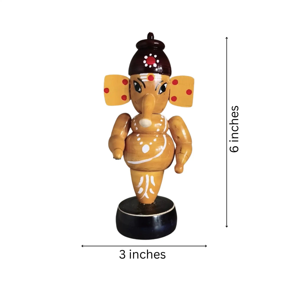 Handcrafted Wooden Ganesha Idol - Traditional Indian Home Decor Etikoppaka Lacquerware
