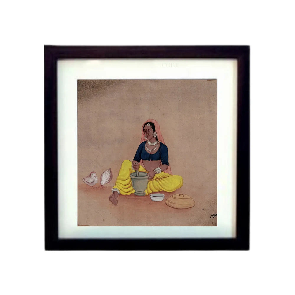 Lady Preparing Herbs Miniature Painting Paintings