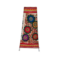 Indian Leather Puppetry Floor Lamp with Hand-Painted Floral Art Leather Paintings