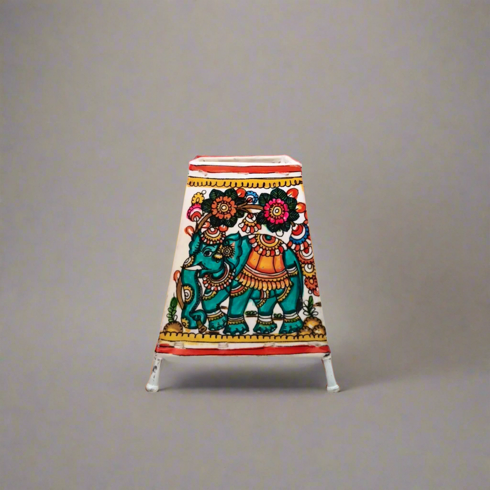 Majestic Elephant Adorned with Blossoms – Traditional Leather Craft | Bed Lamp Leather Paintings