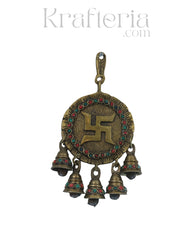 Brass Swastik Wall Plaque with Beautiful Stone Inlay