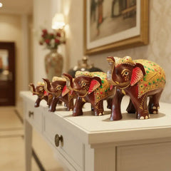 Hand-Painted Wooden Elephant with Trunk Up | Decorative Figurine maruthi handicrafts