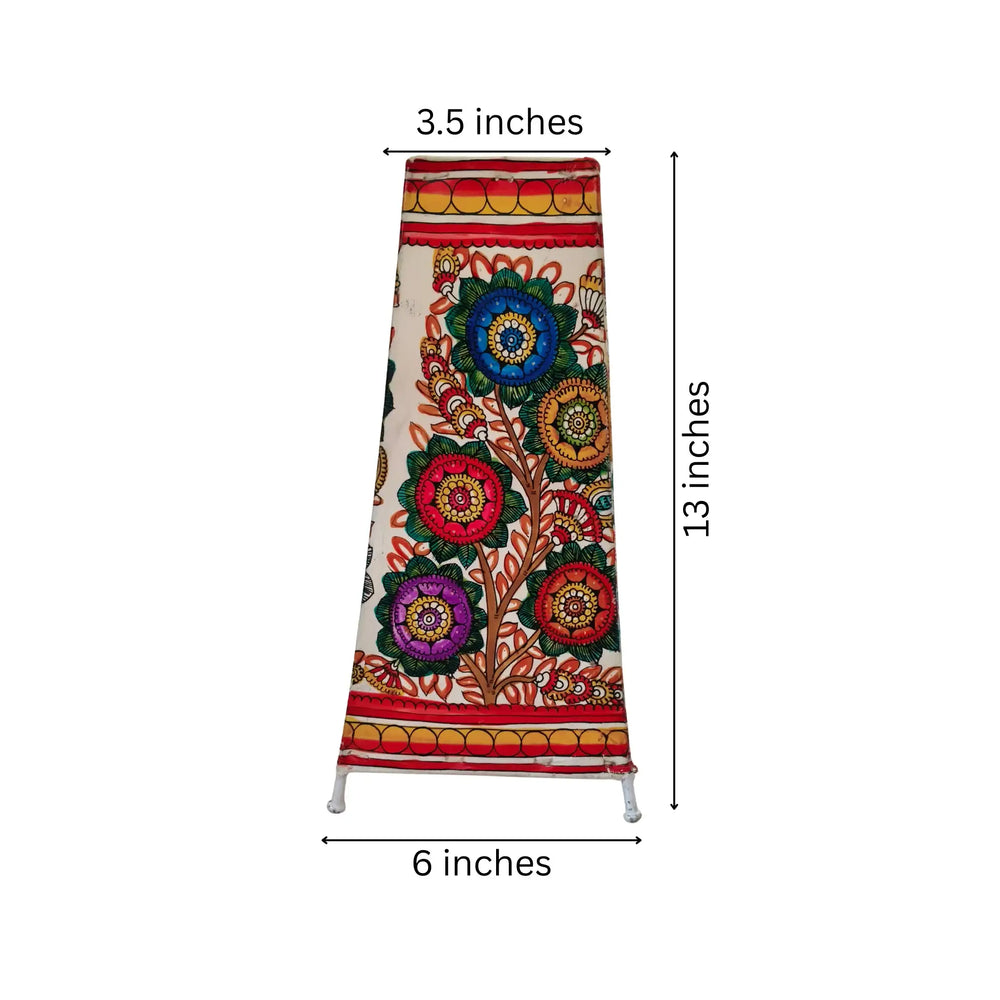 Indian Leather Puppetry Floor Lamp with Hand-Painted Floral Art Leather Paintings