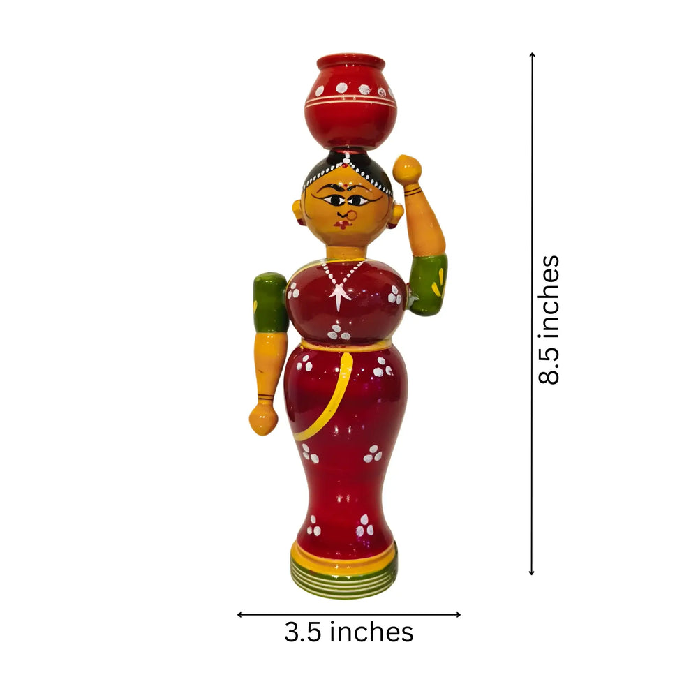 Elegance in Simplicity – Wooden Lady with Pot Etikoppaka Lacquerware