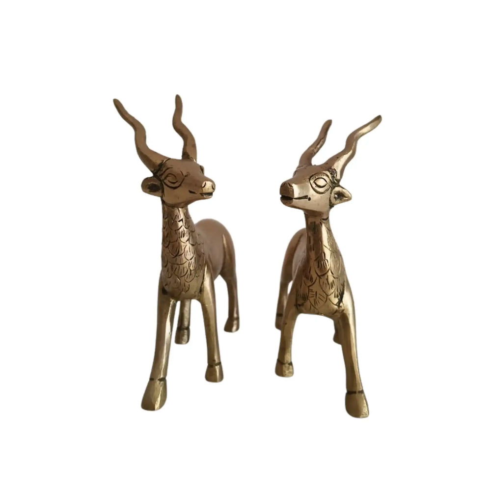 Handcrafted Brass Deer Pair Statues | Elegant Antelope Figurines for Home Decor Brass Ware