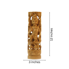 Hand-Carved Wooden Goddess Shiva Statue – Standing on Lotus Wooden Decorative