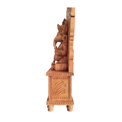 Grand Hand-Carved Wooden Ganesha Sculpture on Pedestal with Prabhavali and Mushaks