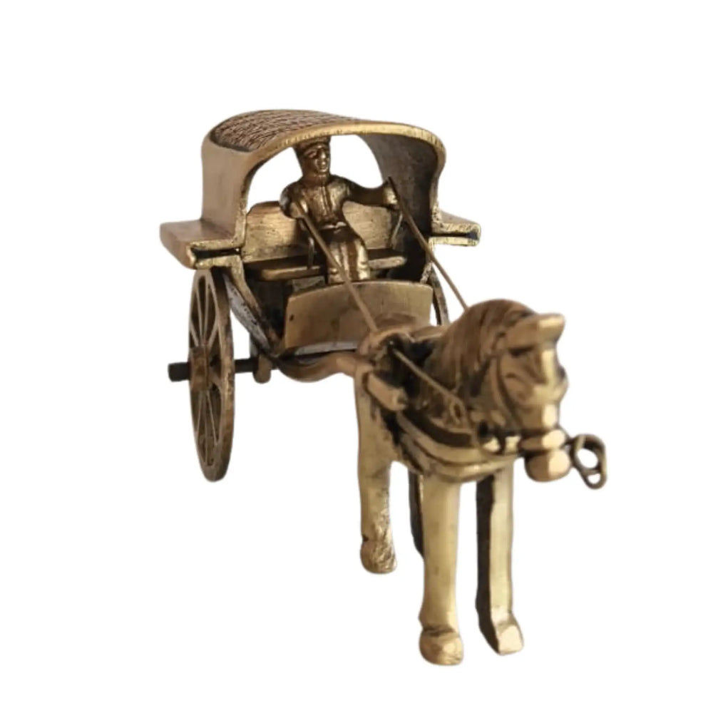 Vintage Style Brass Horse and Chariot Figurine | Handcrafted Indian Tonga / Buggy Decor Brass Ware