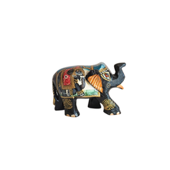 Hand-Painted Black Elephant Figurine with Traditional Indian Art