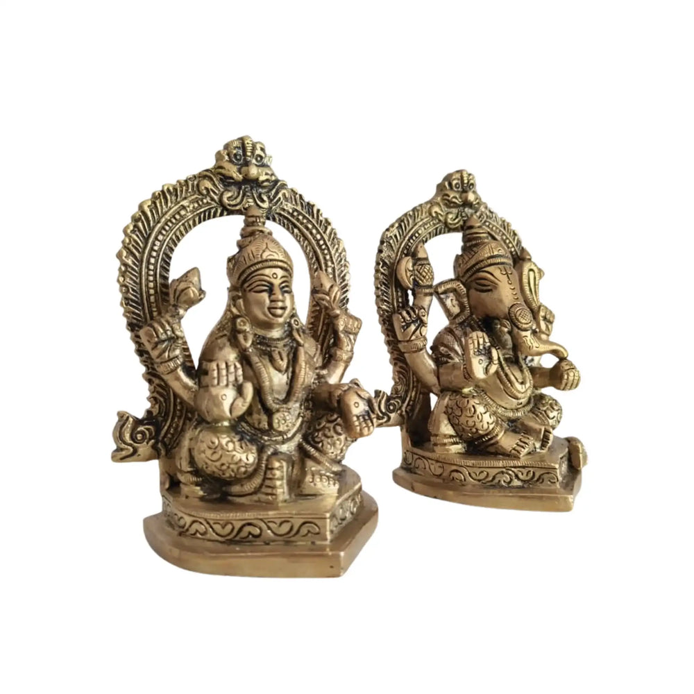 Ornate Brass Lord Ganesha and Goddess Lakshmi Idols Brass Ware