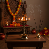 Brass Annapakshi Peacock Pedestal Diya – 5 Wick Lamp Brass Artwork