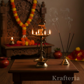 Brass Annapakshi Peacock Pedestal Diya – 5 Wick Lamp Brass Artwork