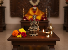 Brass Goddess Lakshmi Idol Seated on Lotus