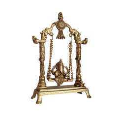 Unique Brass Lord Ganesha on Swing (Jhula): Idol of Joy, Playfulness, and Auspiciousness