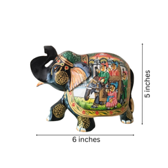 Black Painted Wooden Mughal Elephants – Elegant Decorative Figurines