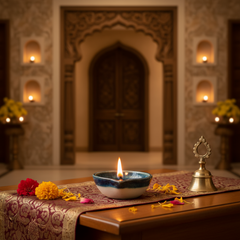 Hand-Painted Blue Pottery Diya | Traditional Oil Lamp