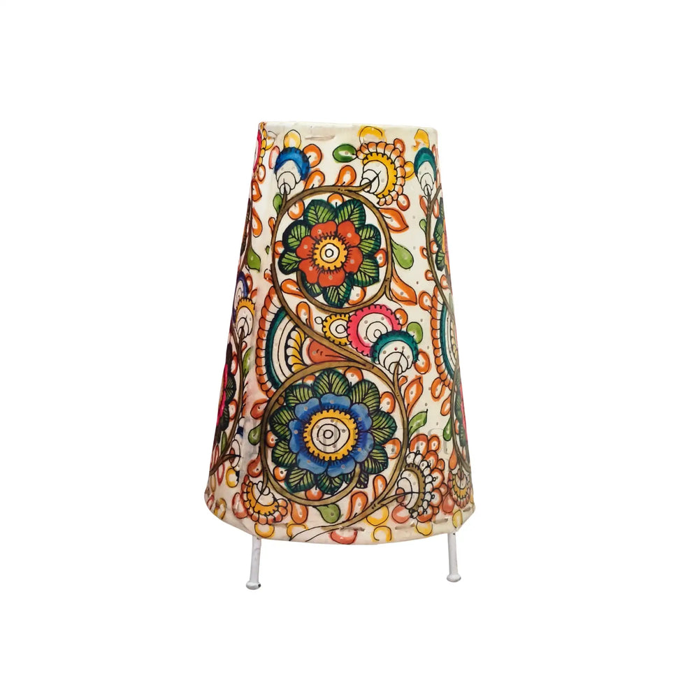 Handcrafted Leather Puppetry Radiant Floral - Cone Lamp Shade | Bed Lamp Leather Paintings